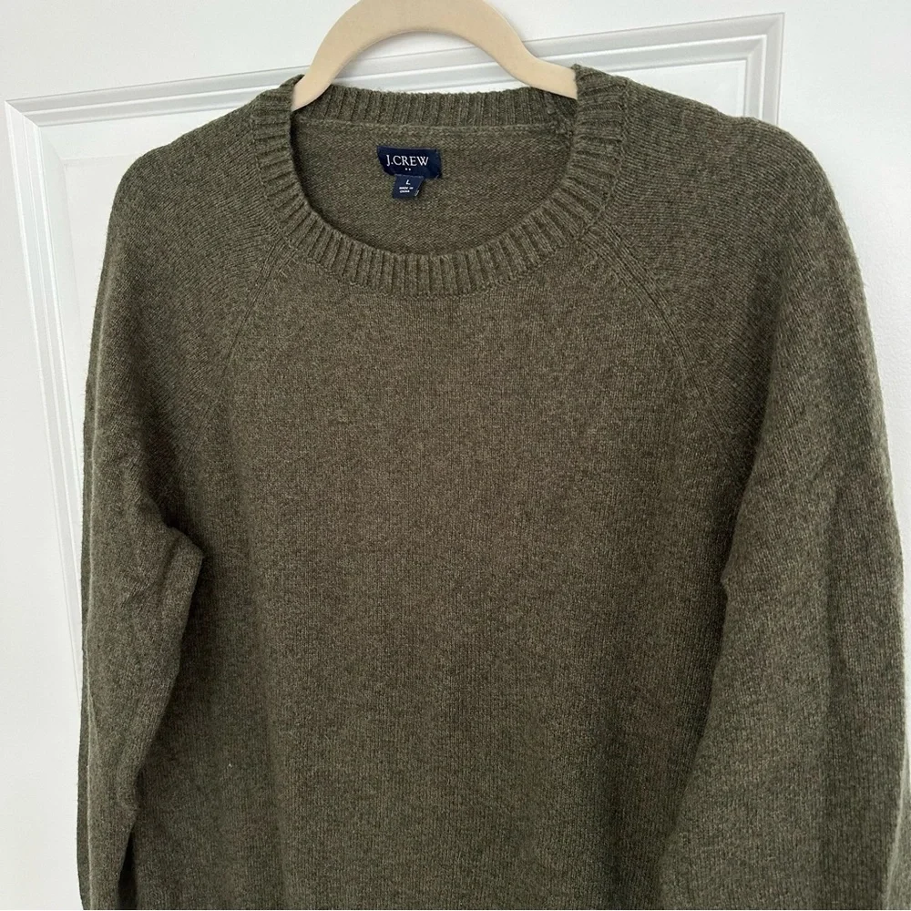 J. Crew Olive Green Crewneck Sweater In Super Soft Lambswool Blend